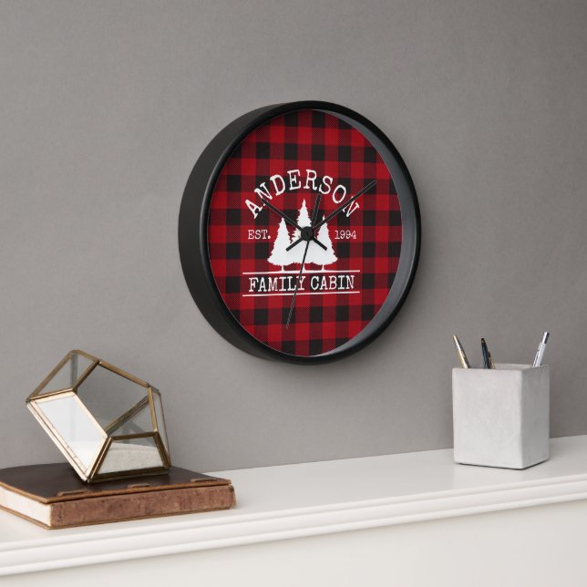 Horloge Cabine Nom de famille Red Buffalo Plaid Black Fram (Bureau)