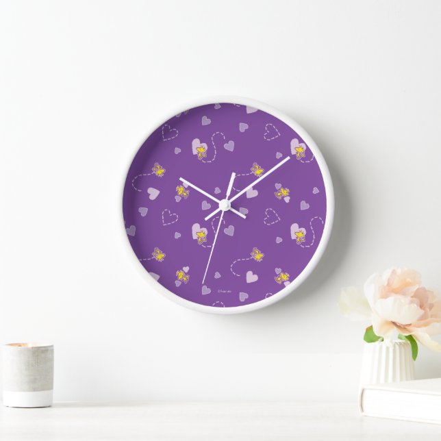 Horloge cacahuètes | Woodstock Motif de coeur pourpre (Maison)