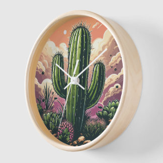 Horloge Cactus dans le désert couvert