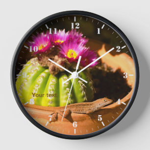 Horloge Cactus Lizard et Parodia en fleur