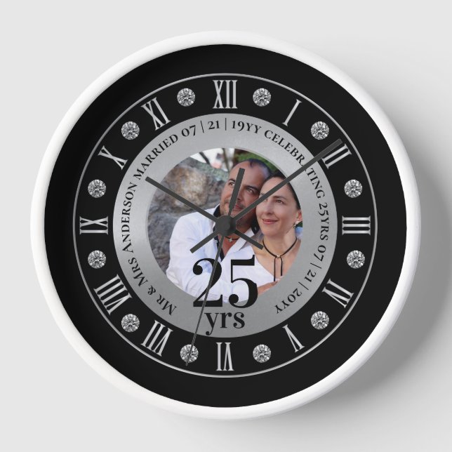 Horloge Cadeau PHOTO des 25 ans de mariage Jubilé d'argent (Recto)