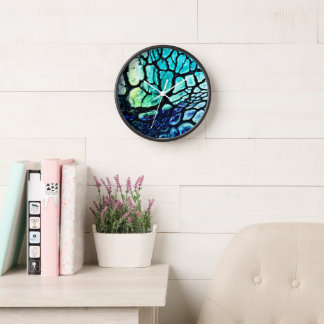 Horloge Cadran abstrait bleu, vert, jaune