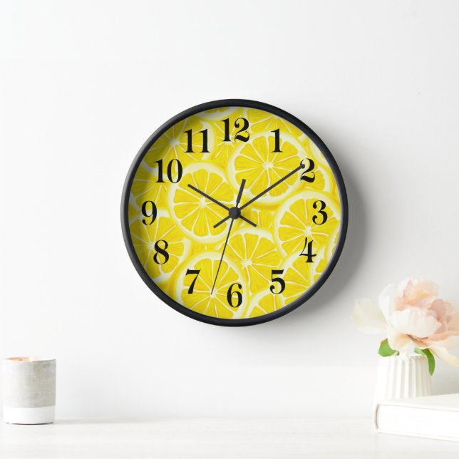 Horloge Cadran en Bois - Impression Citrons (Maison)