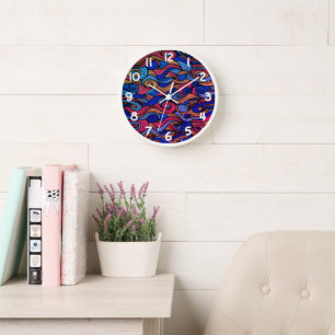 Horloge Cadran mural à motif tourbillonnant paisley coloré