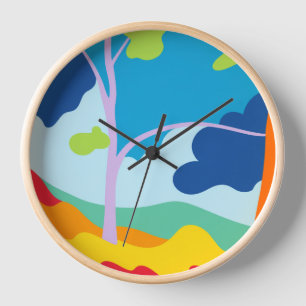 Horloge Cadran mural de paysage coloré abstrait moderne