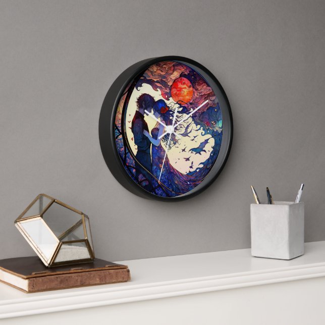 Horloge Cadran mural en faux vitrail de couple (Bureau)