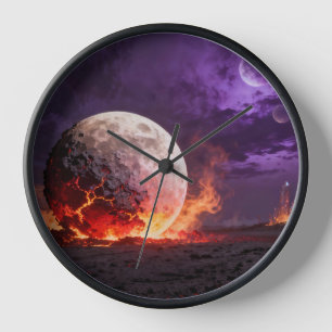 Horloge Cadran mural fantaisie Lune de lave