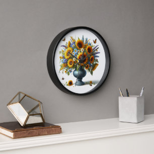 Horloge Cadran mural urne vintage élégante avec fleurs