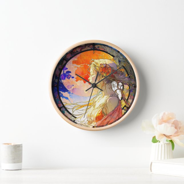 Horloge Cadran mural vibrant aquarelle de fille (Maison)