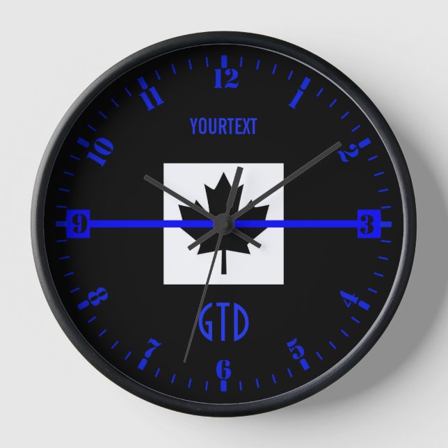 Horloge Cadran personnalisé Thin Blue Line sur drapeau can (Recto)