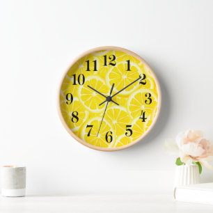 Horloge Cadre en bois Horloge-Impression Citrons