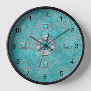Horloge Cadre géométrique en roc turquoise du Sud-Ouest