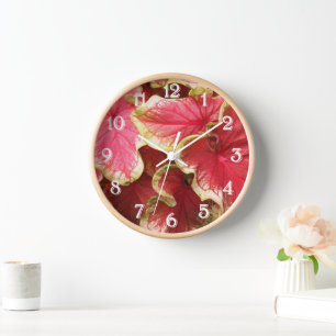 Horloge Caladium rose rouillé Feuilles Floral