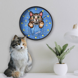 Horloge Calico Chat à Faux Denim Poche avec nom personnali