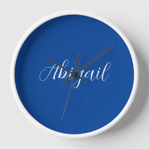 Horloge Calligraphie Elégant Bleu Blanc Plaine Nom simple