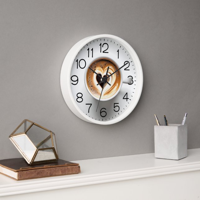 Horloge Cappuccino Du Coeur En Coupe Blanche (Bureau)