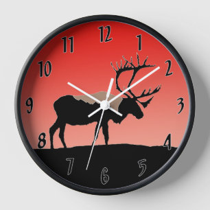 Horloge Caribou au coucher du soleil - Art original de la