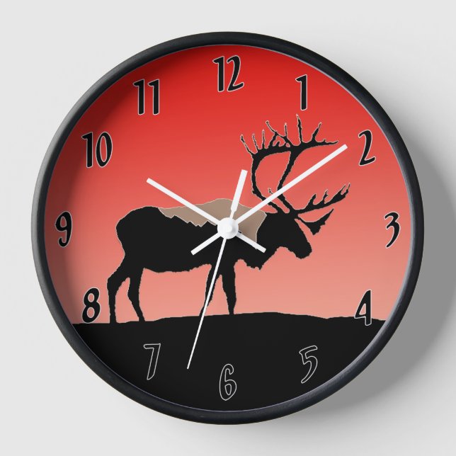 Horloge Caribou au coucher du soleil - Art original de la  (Recto)