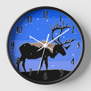 Horloge Caribou en hiver - Art original de la faune
