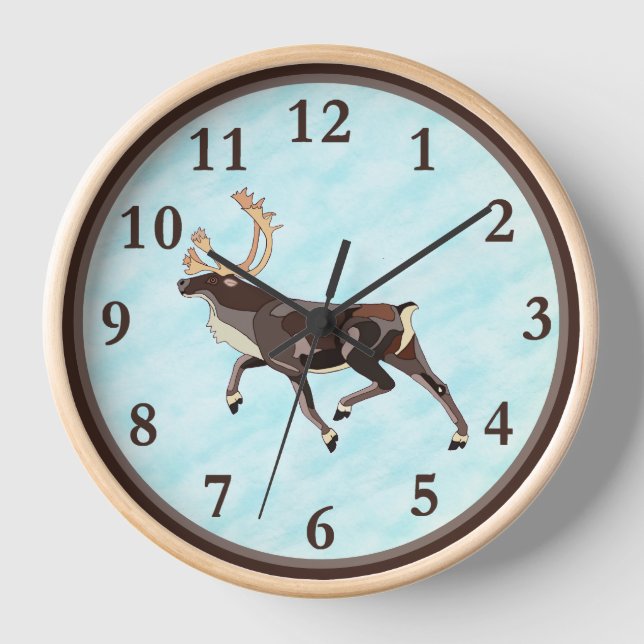Horloge Caribou/Reindeer d'art populaire (Recto)