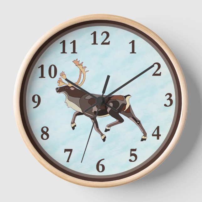 Horloge Caribou/Renne d'art populaire (Recto)