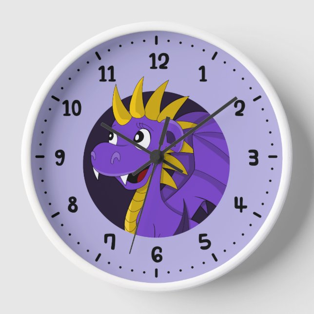 Horloge Caricature de dragon violet 24 heures sur 24 (Recto)