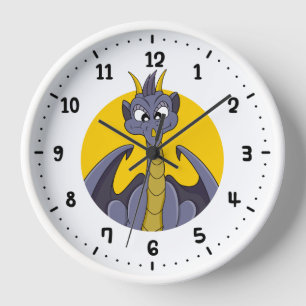 Horloge Caricature de dragon violet 24 heures sur 24