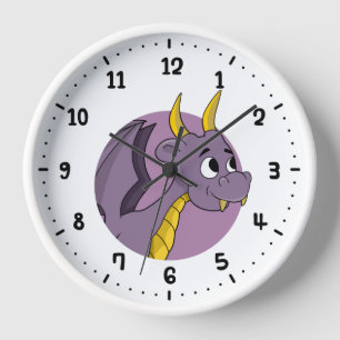 Horloge Caricature de dragon violet 24 heures sur 24