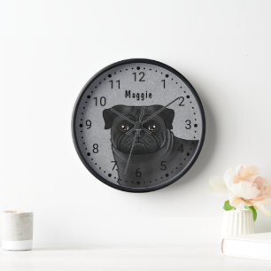 Horloge Carlin Noir Cartoon Chien Gros Plan Et Nom Gris