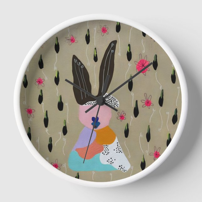 Horloge Carotte et lapin Rose (Recto)