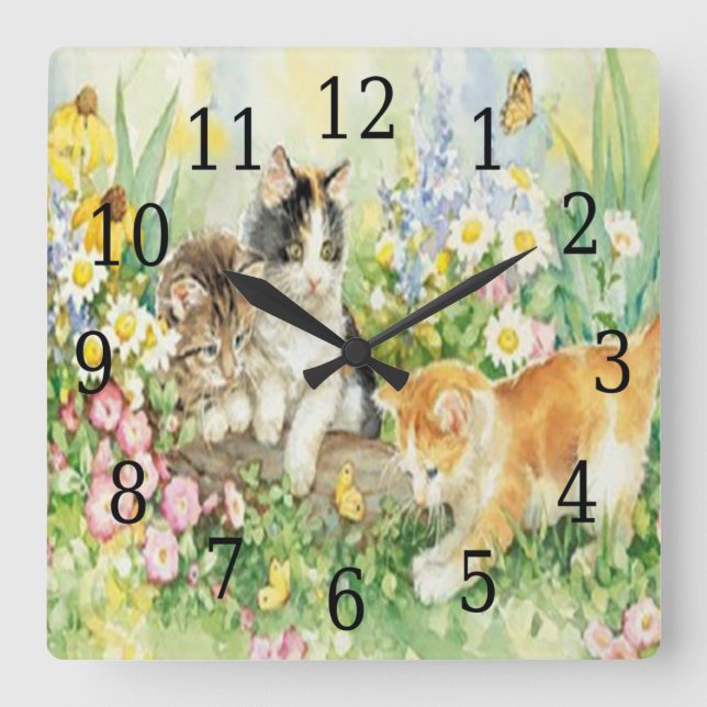 Horloge Carré Cute Kittens (Recto)