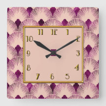 Horloge Carré de style Art déco couleur prune