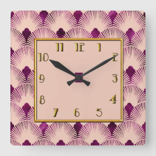 Horloge Carré de style Art déco couleur prune