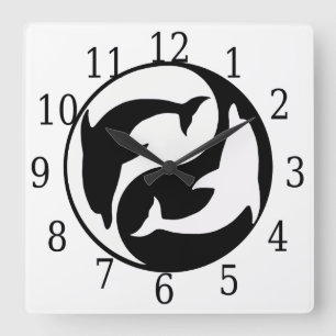 Horloge Carré des dauphins Yin Yang