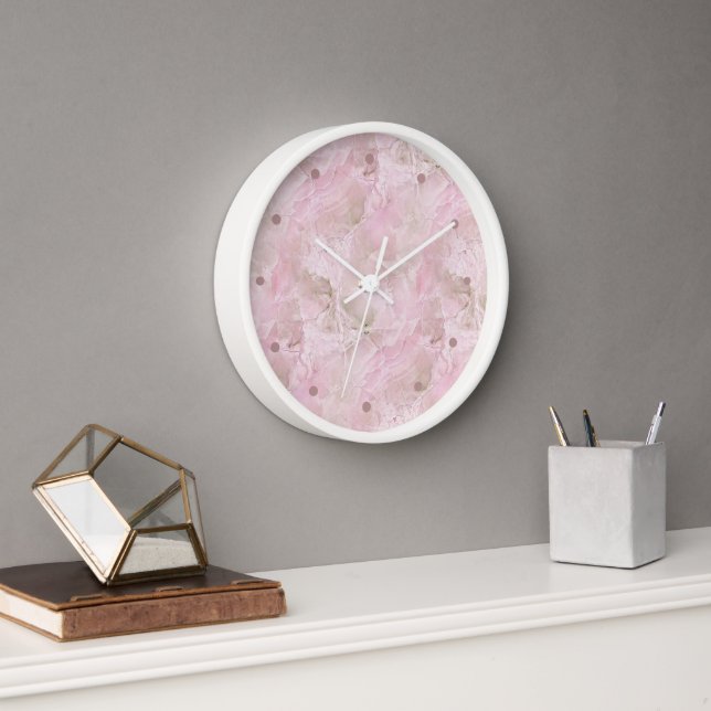 Horloge Carré Motif chic Pastel Rose Agate (Bureau)