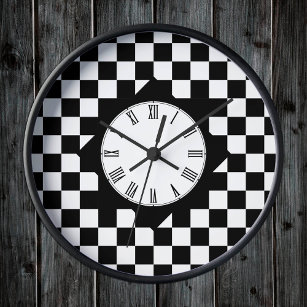 Horloge Carré noir et blanc rétro, motif À damiers