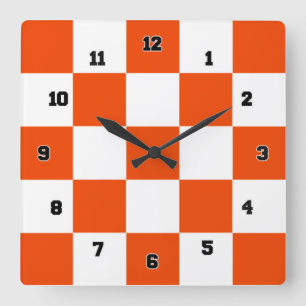 Horloge Carré Orange Blanc