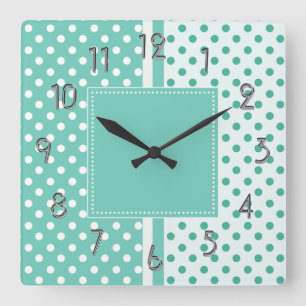 Horloge Carré Pois Turquoise et blanche