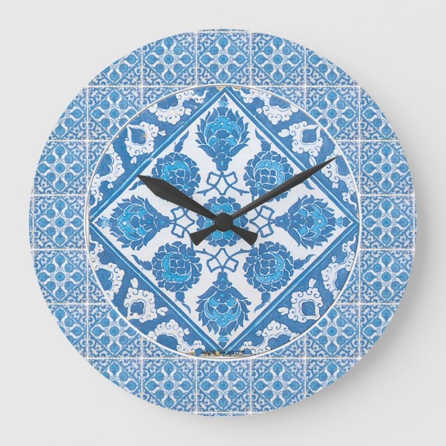 Horloge Carreau Faux Delft Bleuets (Recto)