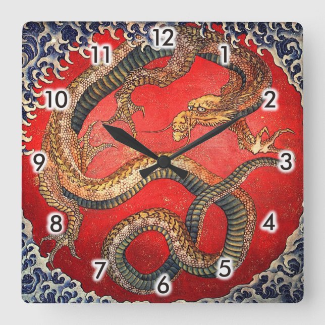 Horloge Carrée 北 斎 の 龍, 北 Hokusai Dragon, Hokusai, Japon Art (Recto)