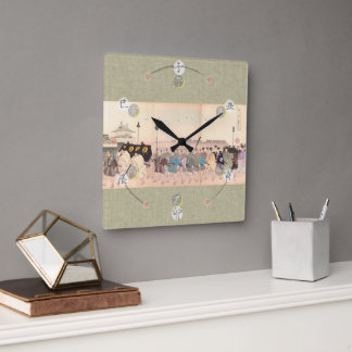 HORLOGE CARRÉE 大名行列の錦絵によるアクリル壁時計 スクエア壁時計