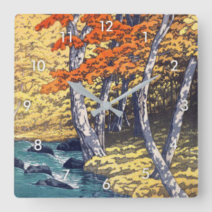 Horloge Carrée 奥入瀬の秋, automne chez Oirase, Hasui Kawase, gravure