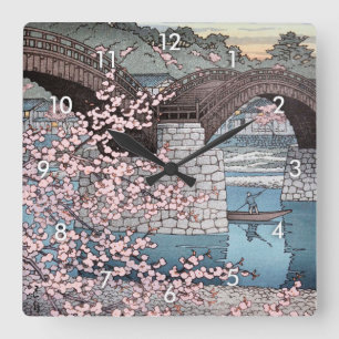 Horloge Carrée 錦帯橋の春宵, ressort au pont de Kintai, Hasui Kawase