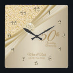 Horloge Carrée 00th Gold Diamond Wedding Anniversary Keepsake<br><div class="desc">⭐⭐⭐⭐⭐ 5 Star Review. 🥇AN ORIGINAL COPYRIGHT ART DESIGN by Donna Siegrist ONLY AVAILABLE ON ZAZZLE! Featuring an elegant gold designed Anniversary Clock ready for you to personalize. This Gold Diamond Wedding Anniversary keepsake makes a wonderful gift for that special couple. ✔Note: Not all template areas need changed. 📌If you...</div>