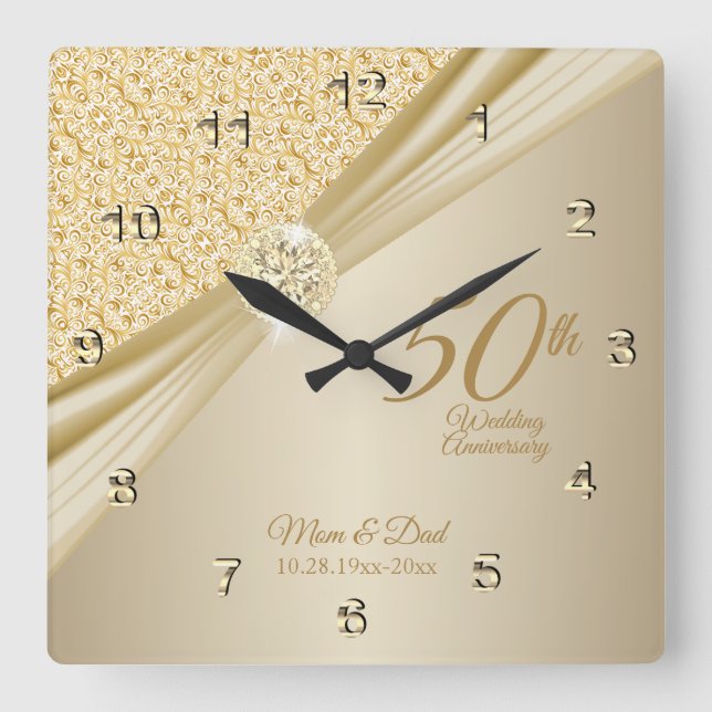 Horloge Carrée 00th Gold Diamond Wedding Anniversary Keepsake (Recto)