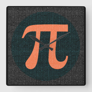 Horloge Carrée 10 000 premiers chiffres de Pi en bleu et orange