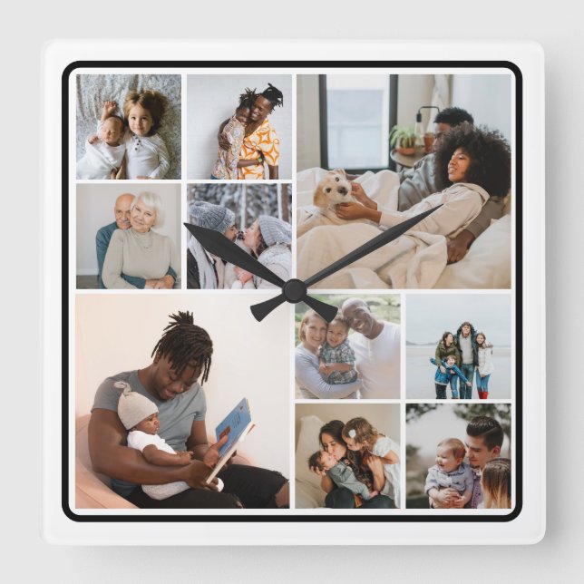 Horloge Carrée 10 Collage photo personnalisé (Recto)
