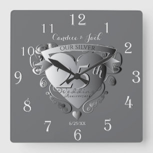 Horloge Carrée 10e,20e,25e Wedding Anniversary Silvery Heart