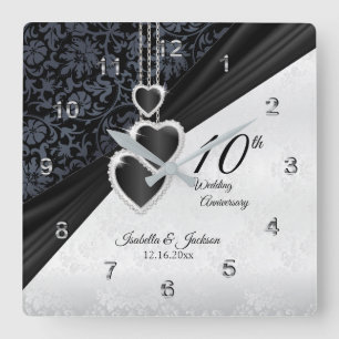 Horloge Carrée 10e anniversaire du Mariage Onyx Keepsaké