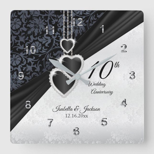 Horloge Carrée 10e anniversaire du Mariage Onyx Keepsaké (Recto)